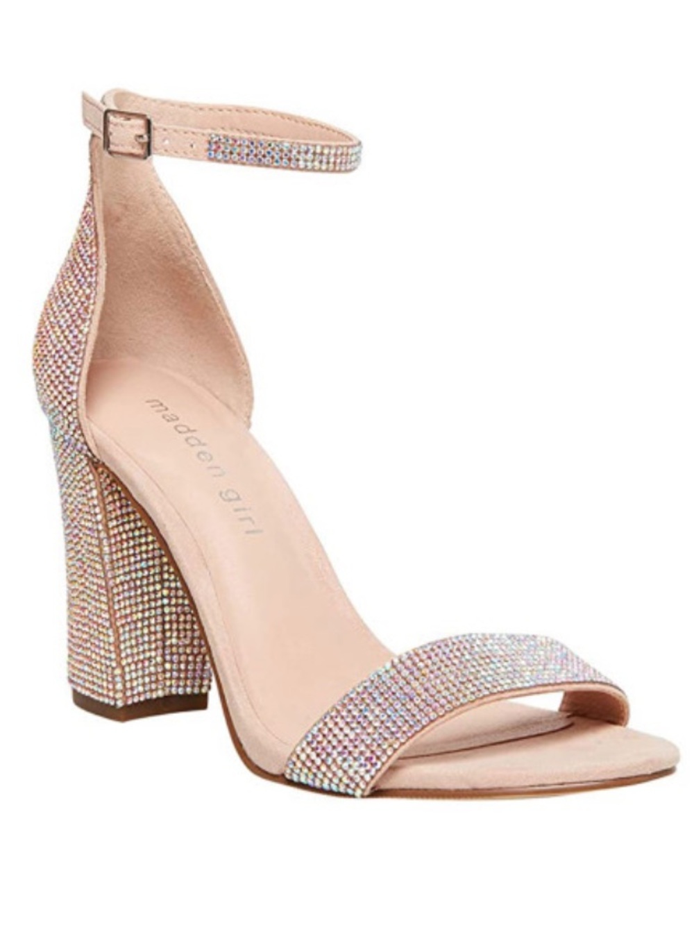 Madden Girl Beella Block Heel Iridescent Rhinestone Heeled Sandals Women 6.5